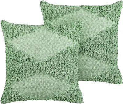 Zdjęcie produktu dla BELIANI Zestaw 2 poduszki zielone bawełniane 45 x 45 cm jednolity wzór geometryczny tuftowana boho poszewka