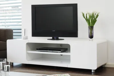 Produktbild von SalesFever Lowboard 160 cm | 2 Türen, 2 offene Fächer | MDF-Holz | B 160 x T 58 x H 45 cm | Weiß Hochglanz