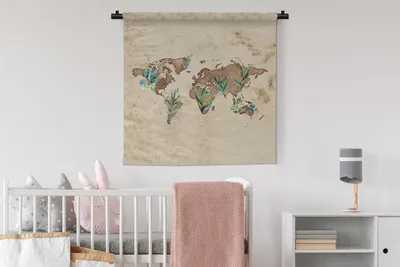 Produktbild von MuchoWow® Wandteppich Wandbehang Weltkarte - Braun - Vintage 90x90 cm Tapisserie Dekoration Wandtuch - Wandaufhänger