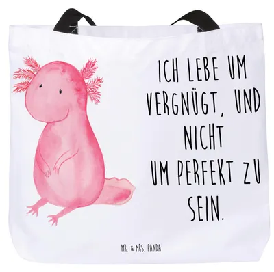 Produktbild von Mr. & Mrs. Panda Strandtasche Axolotl Niedlich - Weiß - Geschenk, Laptoptasche, Freundin, Tasche, Weisheit, Tote Bag, Fröhlich, Liebe, Axolot, Beutel, Einkaufstasche