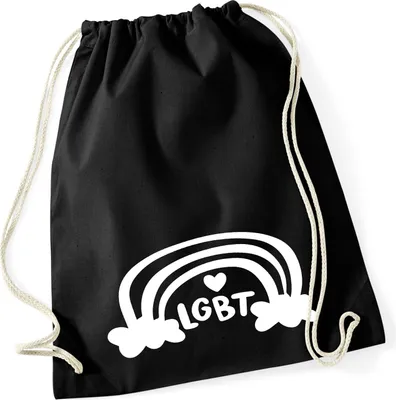Produktbild von Huuraa Turnbeutel LGBT Regenbogen Herz 12 Liter Black Baumwolle Rucksack Geschenkidee