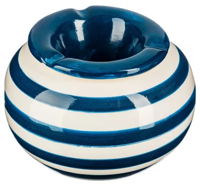 Produktbild von Terrassen-Aschenbecher/Sturm-Aschenbecher - rund - Keramik - 12 x 8 cm - blau/weis