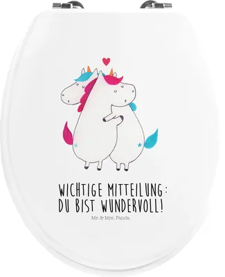 Produktbild von Mr. & Mrs. Panda Klodeckel Einhorn Mitteilung - Weiß - Geschenk, WC Sitz, Liebe, Brille, Valentinstag, Einhörner, Witzig, Deko, Spruch, klo deckel, Toilettendeckel