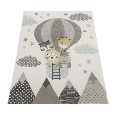 Produktbild von Paco Home Kinderzimmer Teppich Heißluftballon Wolken Tiere 3-D Design Pastell 240x340 cm