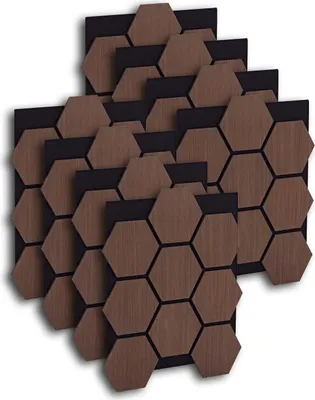 Obrázek produktu pro Akustikpaneele Holz 8 Wandpaneele Hexagon 76 x 62 cm Paneele Braun Klebepaneele Deckenpaneele 3D Wandpaneel Wohnzimmer Wabenoptik Wandverkleidung
