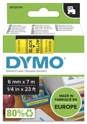 Produktbild von DYMO Original D1-Etikettenband | schwarz auf gelb | 6 mm x 7 m | selbstklebendes Schriftband | für LabelManager-Beschriftungsgerät