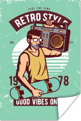 Produktbild von MuchoWow® Poster Radio - Skateboard - Mann - Retro 60x90 cm - Wanddekoration