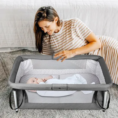 Produktbild von 2 in 1 Klappbar Reisebett Baby,Reisebett Baby mit Matratze,Babybett Wickeltasche,Faltbar Babybett mit Moskitonetz Reisebett Babyliege Baby Kleinkinder