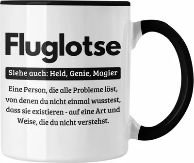 Produktbild von Trendation - Fluglotse Tasse Geschenk Spruch für Fluglotsen Geschenkidee Kaffee-Becher (Schwarz)