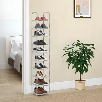 Image de Étagère à chaussures grise à 10 niveaux, peu encombrante