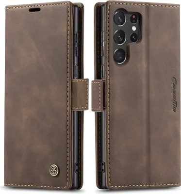 Produktbild von Galaxy S23 Ultra Hülle, Retro Kunstledertasche mit Standfunktion Schutzhülle für Samsung Galaxy S23 Ultra Kaffee