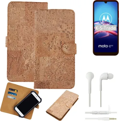 Produktbild von K-S-Trade Hülle kompatibel mit Motorola E6s + in ear Kopfhörer Kork Handyhülle Cover  Schutzhülle TPU Case Bumper in Hellbraun, (1x)