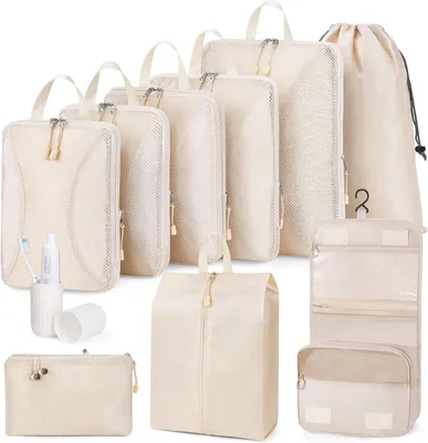 Produktbild von Koffer Organizer Set 10 Stück, Reisetasche Packtaschen, beige, für Reise