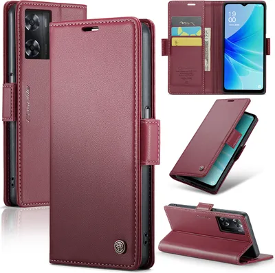 Image de Oppo A57 4G Case, RFID Blocking Card, Advanced Flip Leather Case with Stand Function pour Oppo A57 4G/A57S/A77 4G/A57e/A77S/OnePlus Nord N20 SE Rouge