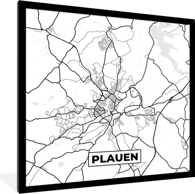Produktbild von MuchoWow® Gerahmtes Poster Plauen - Karte - Stadtplan 40x40 cm - Poster mit Schwarzem Bilderrahmen Wandposter Rahmen Foto Bilder - Mit Rahmen - Wanddekoration Schlafzimmer