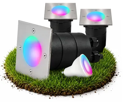 Produktbild von SSC-LUXon 3x MADON Bodeneinbauleuchte IP67 eckig - mit GU10 WiFi Smart RGBW kompatibel mit Alexa, Siri & Google - Terasseneinbauleuchte befahrbar & rostfrei