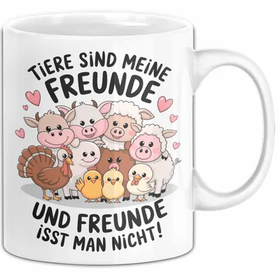 Produktbild von Vegan Vegetarisch Tasse Geschenk Lustige Geschenkidee Spruch Tier Sind Meine Freunde (Weiß)