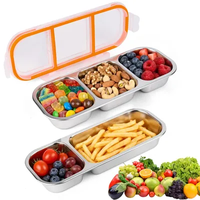 Snackbox mit Fächern, Edelstahl, 2 Stück, auslaufsicher