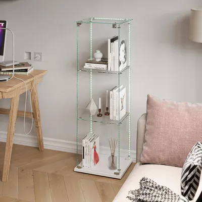 Immagine prodotto di ProximaX: Vetrine espositive in vetro con illuminazione a LED, modello a 3 ripiani, realizzate in vetro di sicurezza, colore bianco