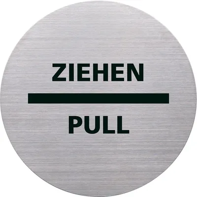 Zdjęcie produktu dla piktogram helitowy "ZIEHEN/PULL", średnica: 115 m, srebrny
