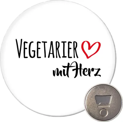 Produktbild von Huuraa Magnet Vegetarier mit Herz 59mm Kühlschrankmagnet rund Flaschenöffner Geschenkidee