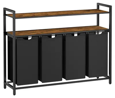 Imagen del producto de VASAGLE, cesta de ropa con 4 compartimentos, 2 estantes, 40 litros por compartimento – color marrón vintage y negro, tamaño 160 litros