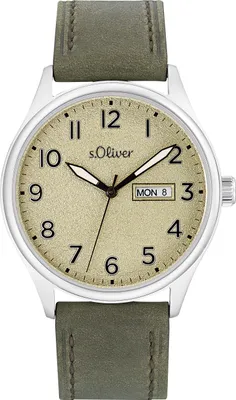 Produktbild von s.Oliver Herren Armbanduhr 2033480 Edelstahl Leder grün