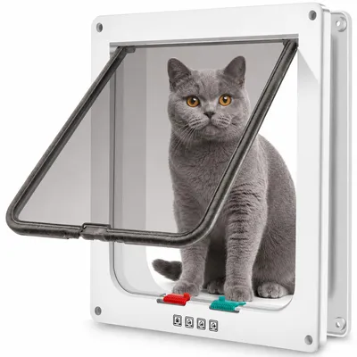 Produktbild von Katzenklappe Katzentür Hundeklappe Eingangskontrolle 4-Wege Verschluss Tür Katze