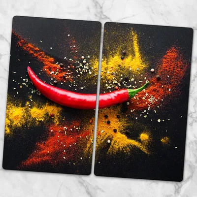 Produktbild von Glas-Herdabdeckplatten Glaskeramikkochfeld-Abdeckung Spritzschutz Glas 2x30x52 cm - Gemüse Pfeffer