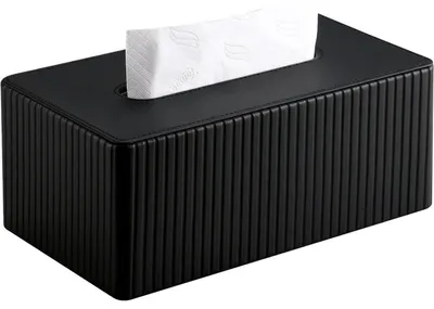 Obrázok produktu pre Kryt na kozmetické utierky, vyrobený z umelého koženého materiálu, obdĺžnikový tvar, čierna farba, rozmer 25x14x9 cm