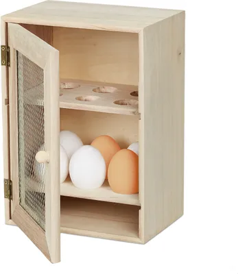Image de Porte-œufs Relaxdays, pour 12 œufs, style cottage, à poser, bois et métal, étagère à œufs, L x l x H : 25 x 18 x 12 cm, couleur naturelle