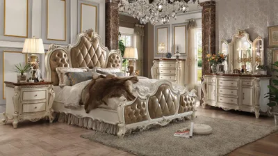 Image de Chambre à coucher ensemble de tables de chevet lit 5pcs baroque rococo style antique lit en bois Nouveau
