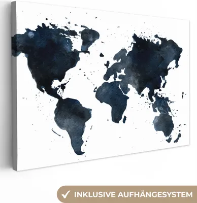 Produktbild von OneMillionCanvasses® - Leinwandbilder - 150x100 cm, Weltkarte - Abstrakt - Blau, Wandbilder Kunstdruck Wanddekoration