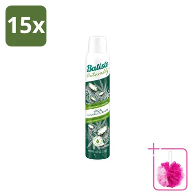 Imagen del producto de 15 unidades de champú seco Batiste Naturally, con leche de coco y aceite de semillas de cáñamo, de 200 ml cada uno. Paquete económico