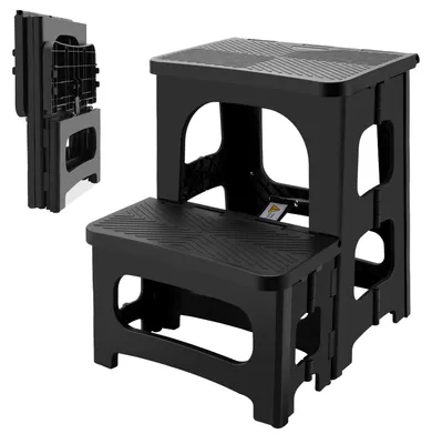 Image de Tabouret pliable, 43 cm de hauteur, 2 marches, antidérapant, capacité de 180 kg, idéal pour la cuisine