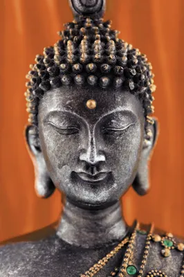 Obrázek produktu pro Buddhismus Art Print Picture - Buddha Statue Orange (120 x 80 cm)