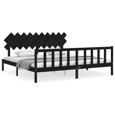 Immagine prodotto di vidaXL Letto in legno massiccio con testiera nera 200x200 cm