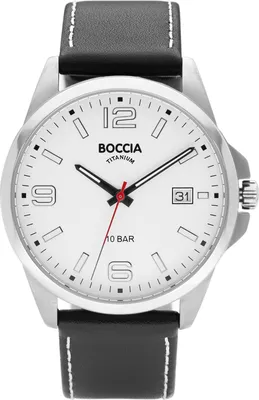 Produktbild von Boccia 3671-01 Herrenuhr Titan mit Lederband Schwarz