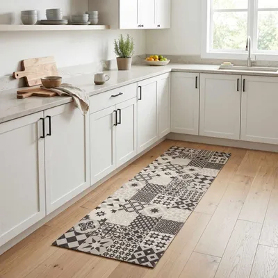 Productafbeelding van Keukenkleed, grijs mozaiekpatroon, 180 x 60 cm, 100% polyamide, wasbaar