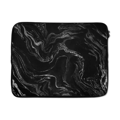 Produktbild von MuchoWow® Laptop Hülle 17 Zoll Laptoptasche Marmor - Schwarz - Silber - Zipper - Schutzabdeckung