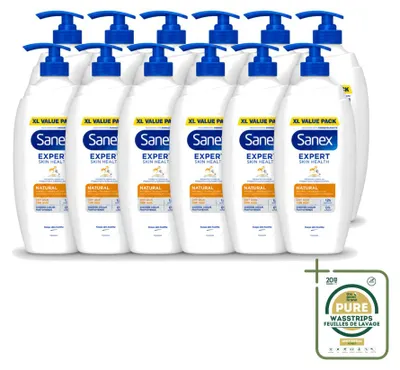 Productafbeelding van 12 x Sanex Expert Skin Health Natuurlijke Douchecrème - 750 ml - Voorraadverpakking - 12 stuks