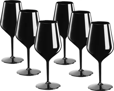 Produktbild von Doimoflair Weingläser aus Kunststoff bruchsicher Weinbecher Sektgläser Plastik Schwarz 47 cl. Set 6 Stück