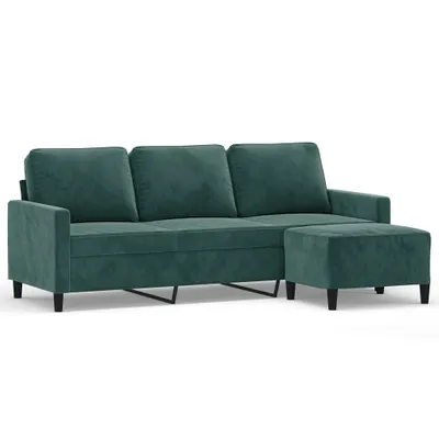 Produktbild von vidaXL 3-Sitzer-Sofa mit Hocker Dunkelgrün 180 cm Samt