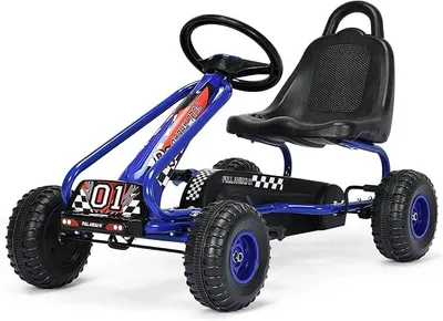 Produktbild von Gokart mit verstellbarem Sitz, Go Kart mit Handbremse, Tretauto bis 30 kg belastbar, Pedal Go Cart, Tretfahrzeug, Pedalfahrzeug, Kinderfahrzeug für Kinder ab 3 Jahren (Blau)