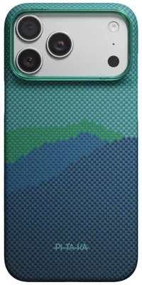 Productafbeelding van Aramid telefoonhoesje voor iPhone 18 Pro Max / 17 Pro Max, PITAKA ultradun hoesje met MagSafe, groen en blauw met Polyamid