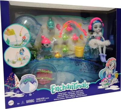 Produktbild von Enchantimals Angelfreunde Spielset zum Eisangel mit Sashay Seal Puppe (15,24 cm) & Tierfigur Blubber, Wasser hinzugeben und losangeln