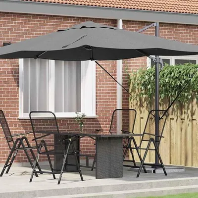 Produktbild von Sonnenschirm Anthrazit 351 x 250 x 260 cm mit UV-Schutz, Kurbel, Neigbar, Drehbar, Wetterfest für Garten Balkon Terrasse, Outdoor Ampelschirm mit Ständer und Schatten