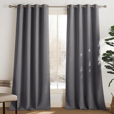 Obrázek produktu pro Zatemňovací závěs - sada 2 tepelně izolačních závěsů, ochrana proti teplu a chladu, 140 x 240 cm, neprůhledný závěs s oky, průsvitný, ochrana proti UV záření (šedý)
