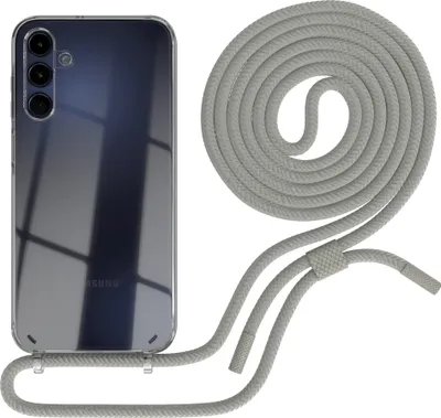 Produktbild von EAZY CASE Handykette für Samsung Galaxy A15, Clear Case aus Silikon, mit Umhängeband, abnehmbare Endstücke, Handyband in Beige