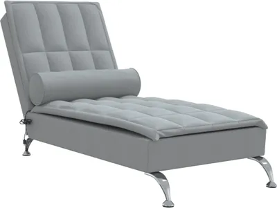 Produktbild von Massage-Chaiselongue mit Nackenrolle Hellgrau Stoff